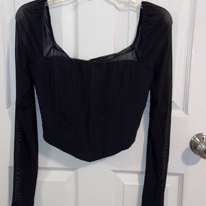 Corset front, mesh sleeve top